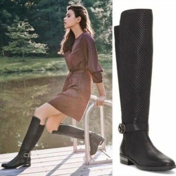 VINCE CAMUTO Women Quilted Leather Over The Knee Boots Black Size 8 M - Picture 1 of 8